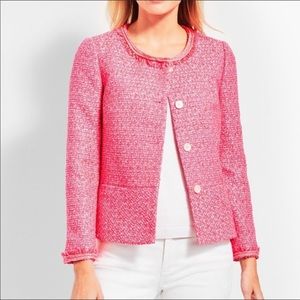 Talbots Pink Tweed Peplum Fringe Blazer Jacket Size 8